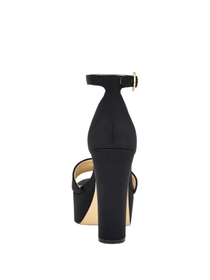 Women GUESS Heels Setone Satin Signature Platform Heels Black 001