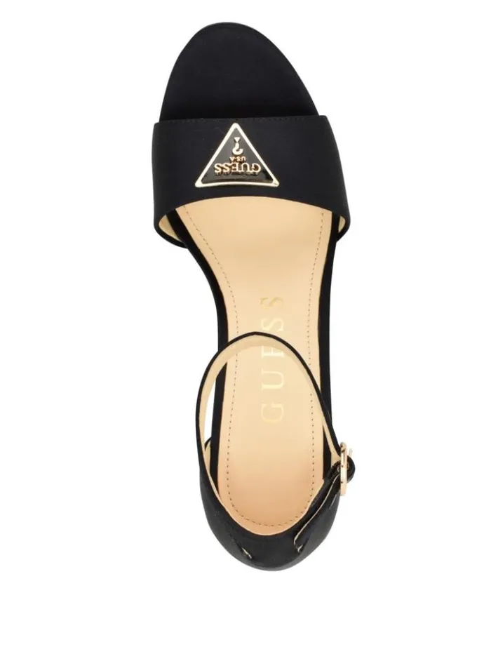 Women GUESS Heels Setone Satin Signature Platform Heels Black 001