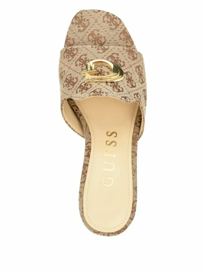 Women GUESS Heels Snapps Quattro G Kitten Mules Medium Brown
