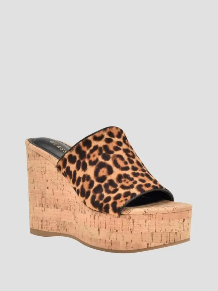 Women GUESS Heels Yenise Wedge Sandals Medium Brown