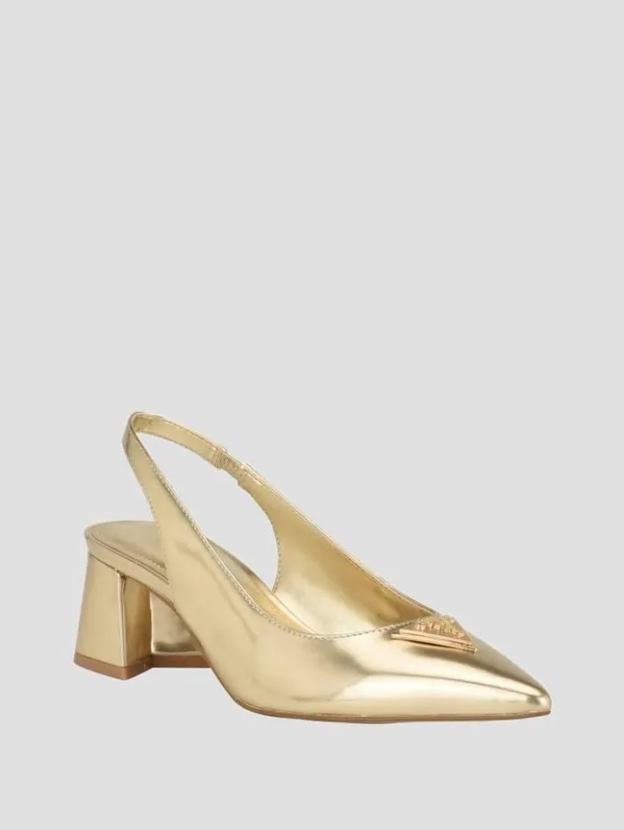 Women GUESS Heels Zanda Slingback Block Heels Gold