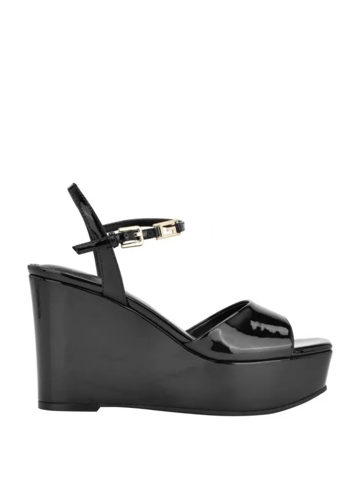 Women GUESS Heels Zione Patent Wedges Black 001