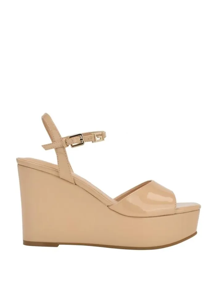 Women GUESS Heels Zione Patent Wedges Light Natural 110