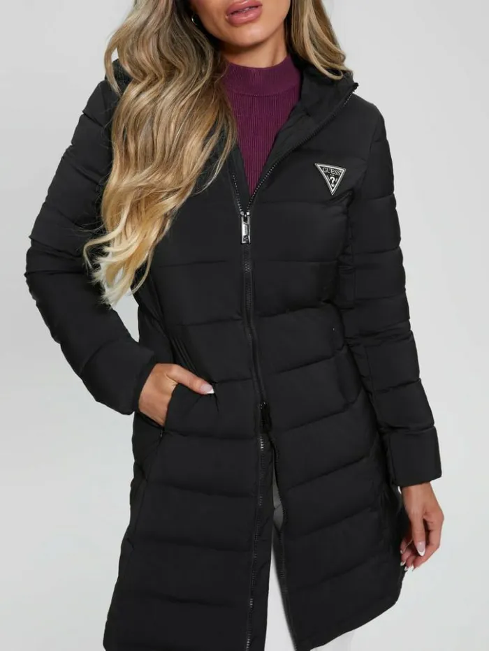 Women GUESS Jackets and Coats Aleta Long Puffer Jacket Black