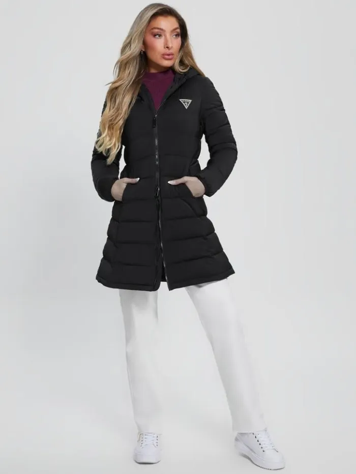 Women GUESS Jackets and Coats Aleta Long Puffer Jacket Black