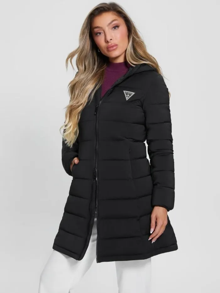 Women GUESS Jackets and Coats Aleta Long Puffer Jacket Black