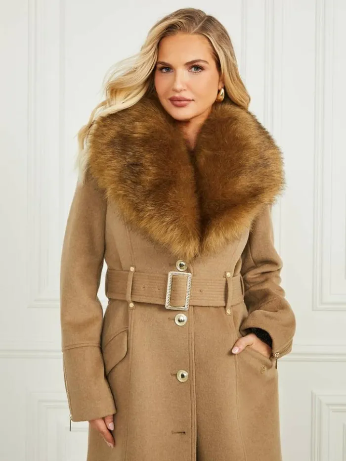 Women GUESS Jackets and Coats Alice WoolBlend Coat Macchiato Multi