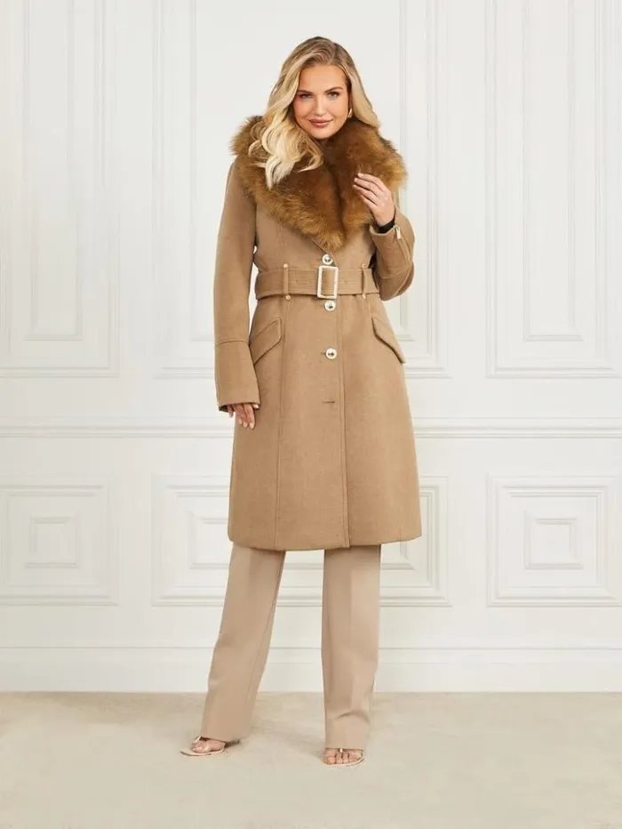 Women GUESS Jackets and Coats Alice WoolBlend Coat Macchiato Multi