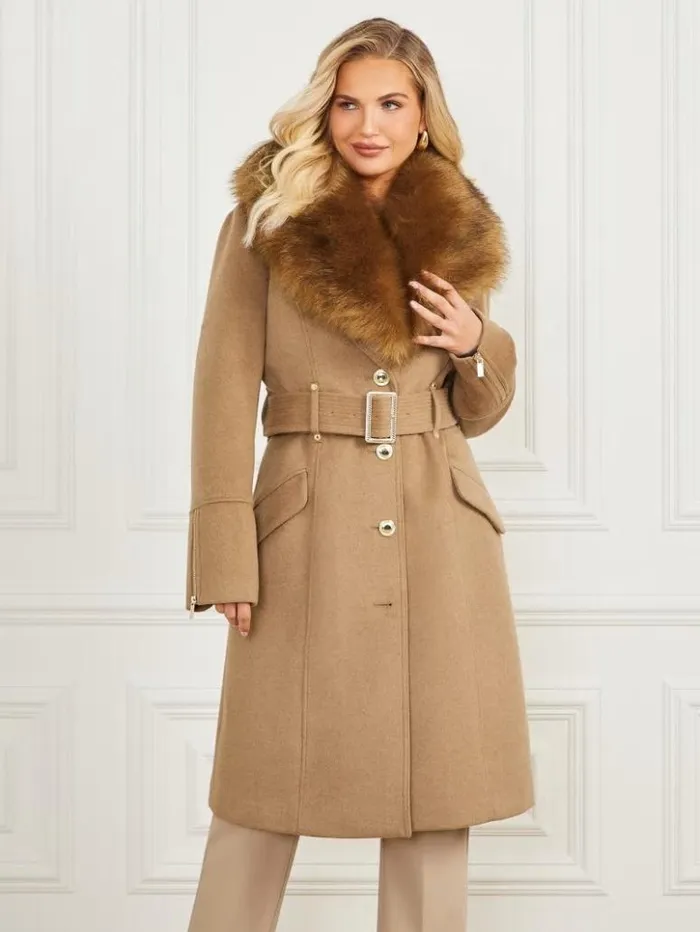 Women GUESS Jackets and Coats Alice WoolBlend Coat Macchiato Multi