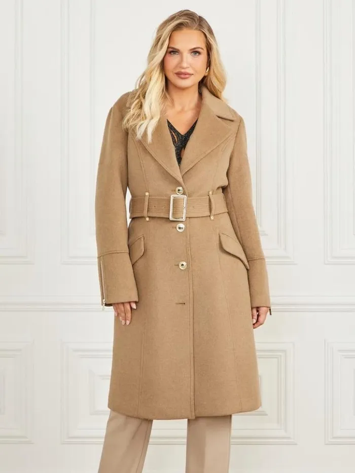 Women GUESS Jackets and Coats Alice WoolBlend Coat Macchiato Multi
