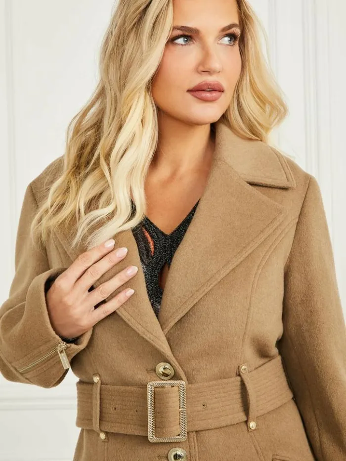 Women GUESS Jackets and Coats Alice WoolBlend Coat Macchiato Multi