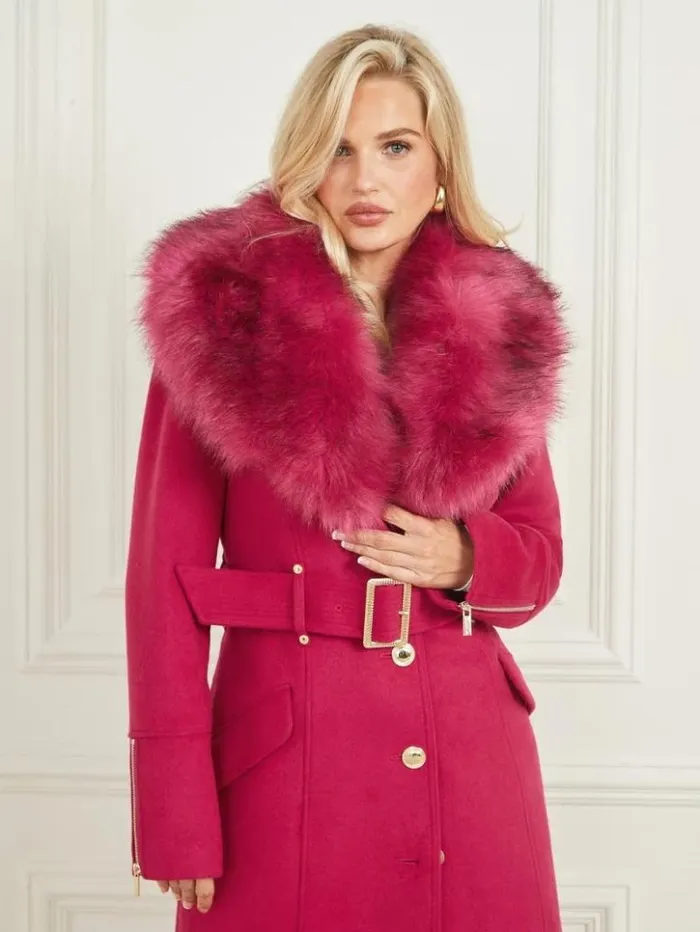 Women GUESS Jackets and Coats Alice WoolBlend Coat Viva Pink