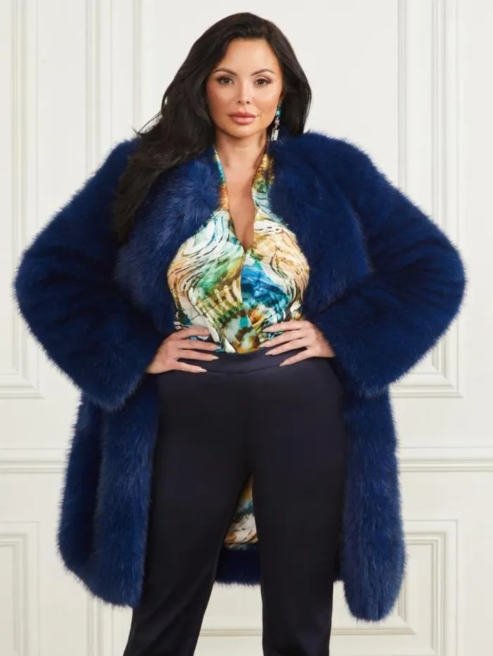 Women GUESS Jackets and Coats Amelie FauxFur Coat Still Night Multi