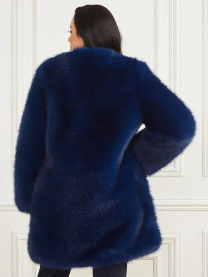 Women GUESS Jackets and Coats Amelie FauxFur Coat Still Night Multi