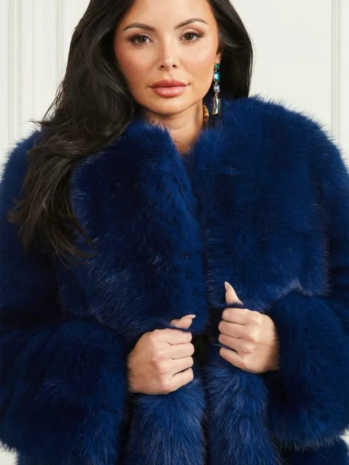 Women GUESS Jackets and Coats Amelie FauxFur Coat Still Night Multi