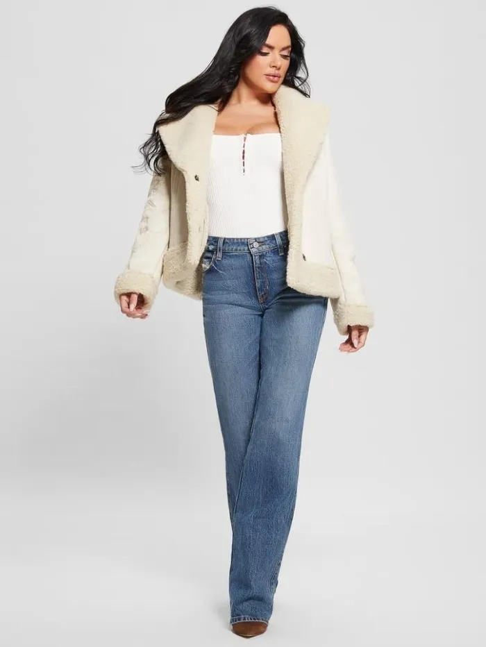 Women GUESS Jackets and Coats Ari FauxSuede Embroidered Jacket Muted Stone Multi Women GUESS Jackets and Coats Ari FauxSuede Embroidered Jacket Muted Stone Multi