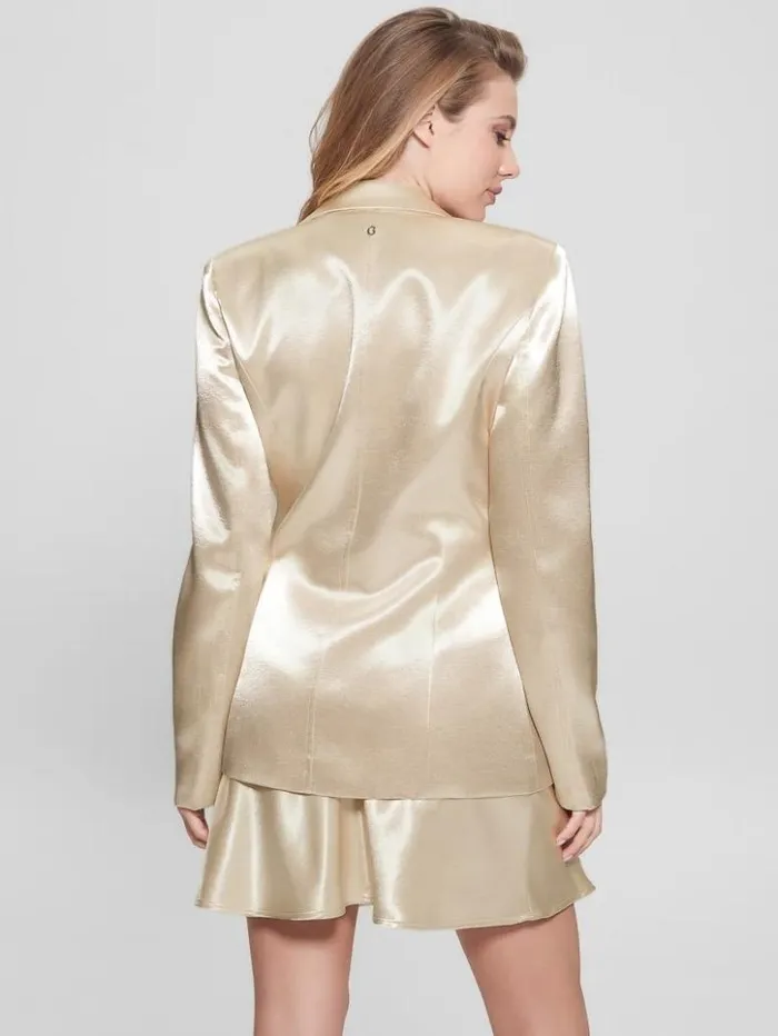 Women GUESS Jackets and Coats Breta Satin Blazer Pearl Oyster