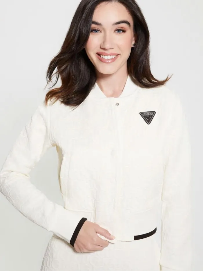 Women GUESS Jackets and Coats Cheri Signature Jacket Gj Sprit White Jacquard Women GUESS Jackets and Coats Cheri Signature Jacket Gj Sprit White Jacquard
