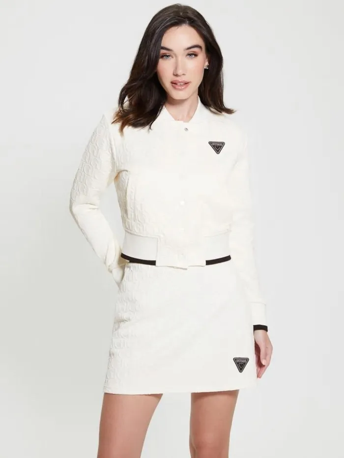 Women GUESS Jackets and Coats Cheri Signature Jacket Gj Sprit White Jacquard Women GUESS Jackets and Coats Cheri Signature Jacket Gj Sprit White Jacquard