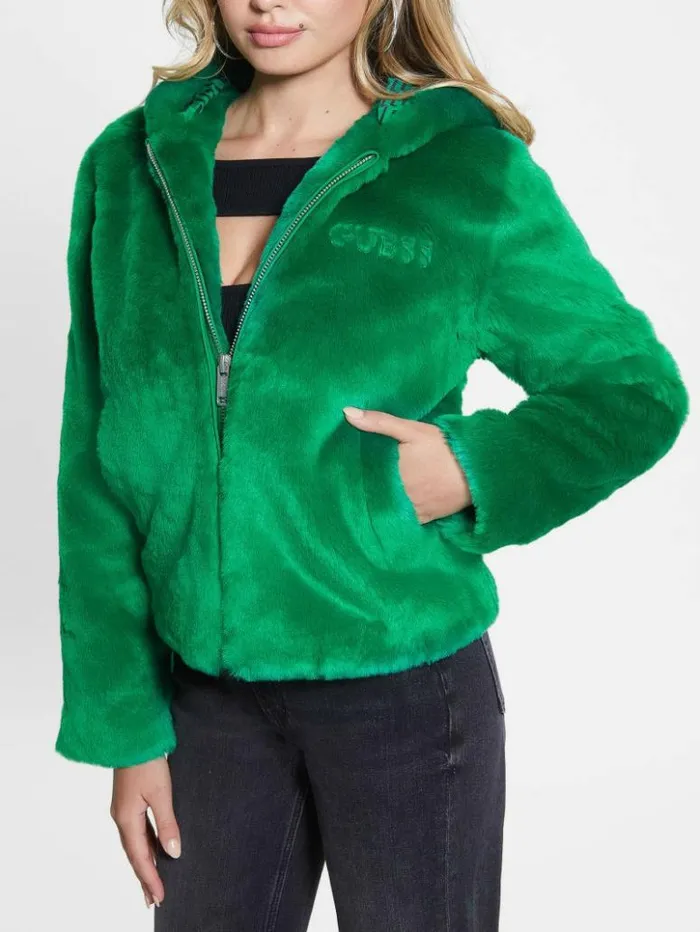 Women GUESS Jackets and Coats Dafne FauxFur Jacket Valley Green