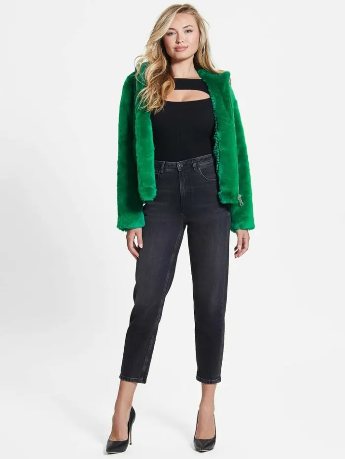Women GUESS Jackets and Coats Dafne FauxFur Jacket Valley Green