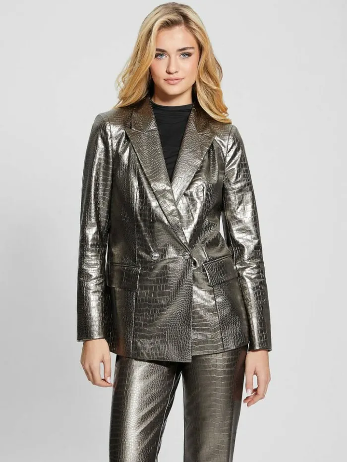 Women GUESS Jackets and Coats Diletta FauxLeather Blazer Antique Metal