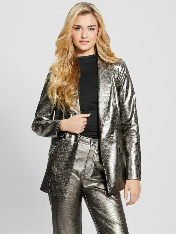 Women GUESS Jackets and Coats Diletta FauxLeather Blazer Antique Metal