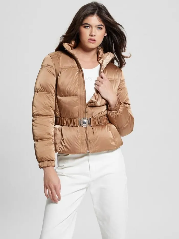 Women GUESS Jackets and Coats Eco Lucia Belt Bag Puffer Jacket Wet Sand Multi Women GUESS Jackets and Coats Eco Lucia Belt Bag Puffer Jacket Wet Sand Multi