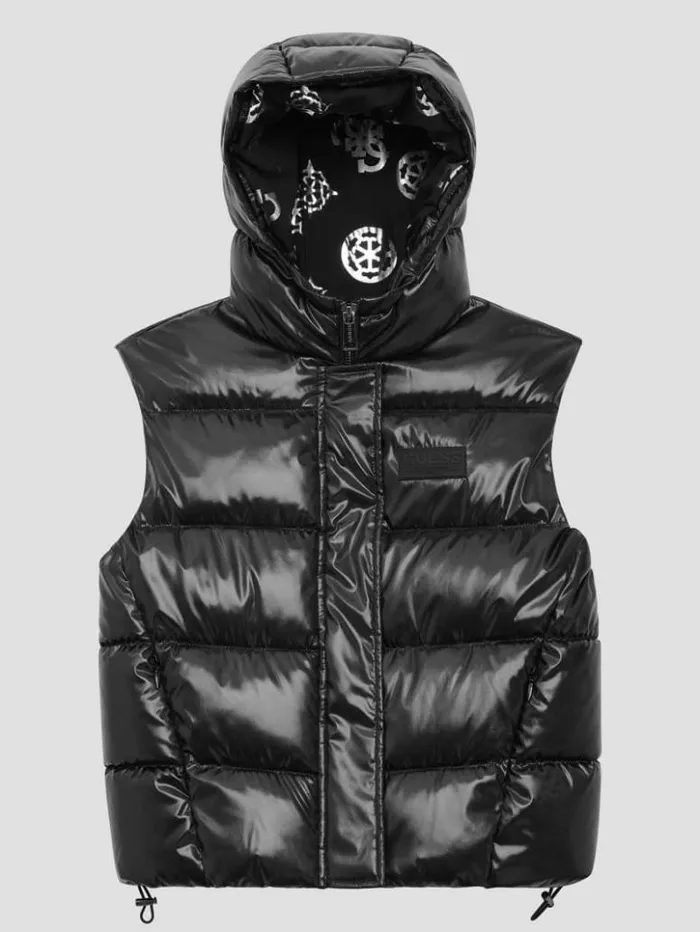 Women GUESS Jackets and Coats Eco Noemi Quilted Vest Jet Black Multi