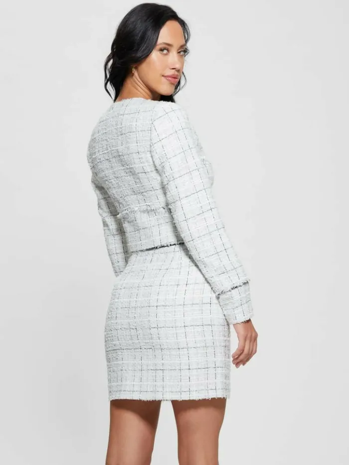 Women GUESS Jackets and Coats Eco Sofia Tweed Jacket Check Tweed White Combo Women GUESS Jackets and Coats Eco Sofia Tweed Jacket Check Tweed White Combo