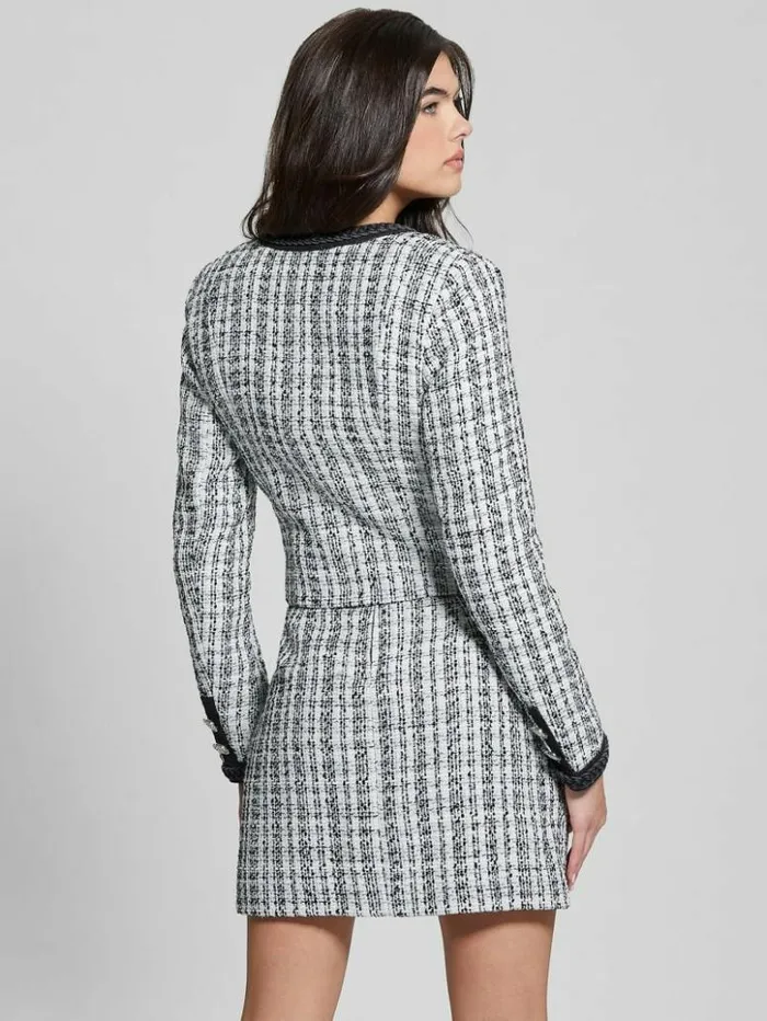 Women GUESS Jackets and Coats Eco Tosca Tweed Jacket Black And White Boucle Co Women GUESS Jackets and Coats Eco Tosca Tweed Jacket Black And White Boucle Co