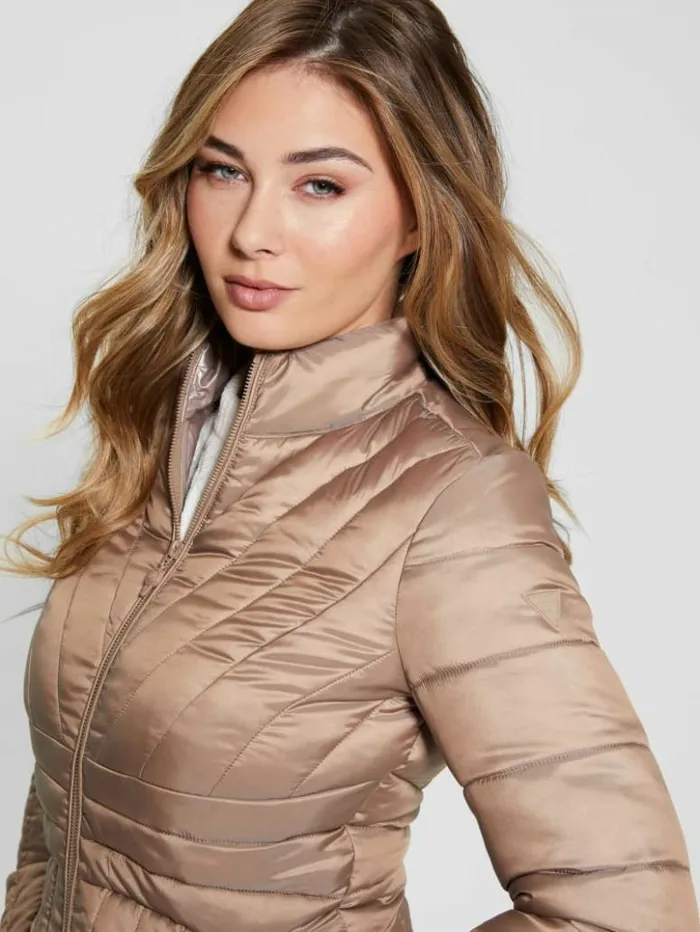 Women GUESS Jackets and Coats Eco Valeria Puffer Jacket Wet Sand