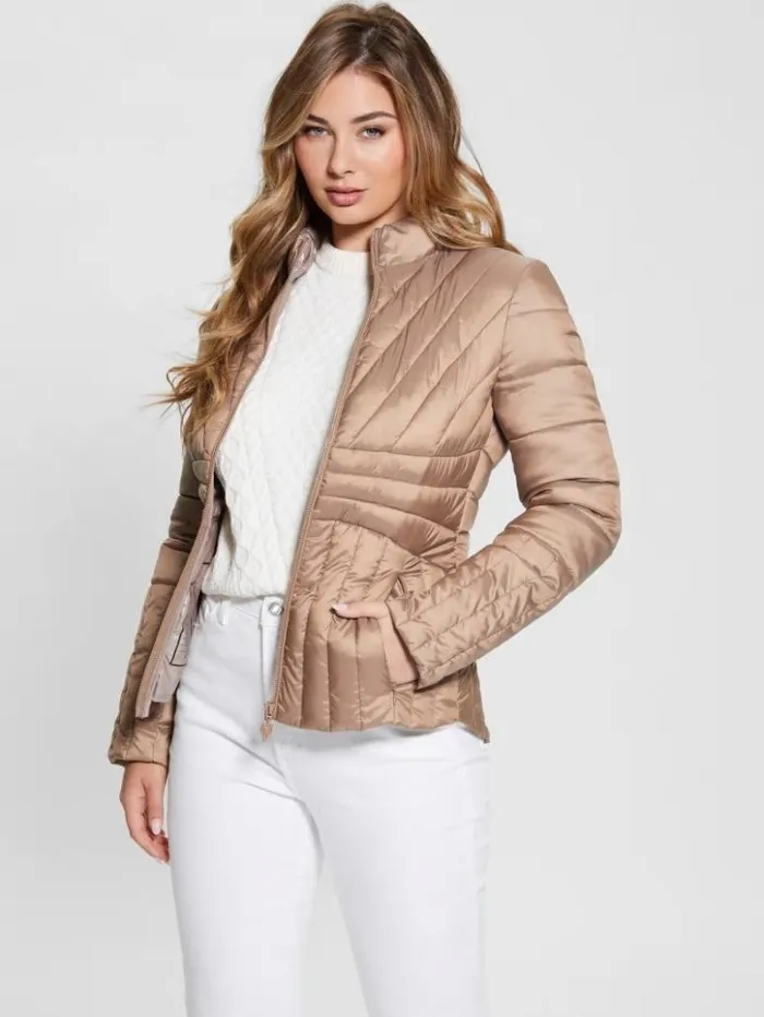 Women GUESS Jackets and Coats Eco Valeria Puffer Jacket Wet Sand