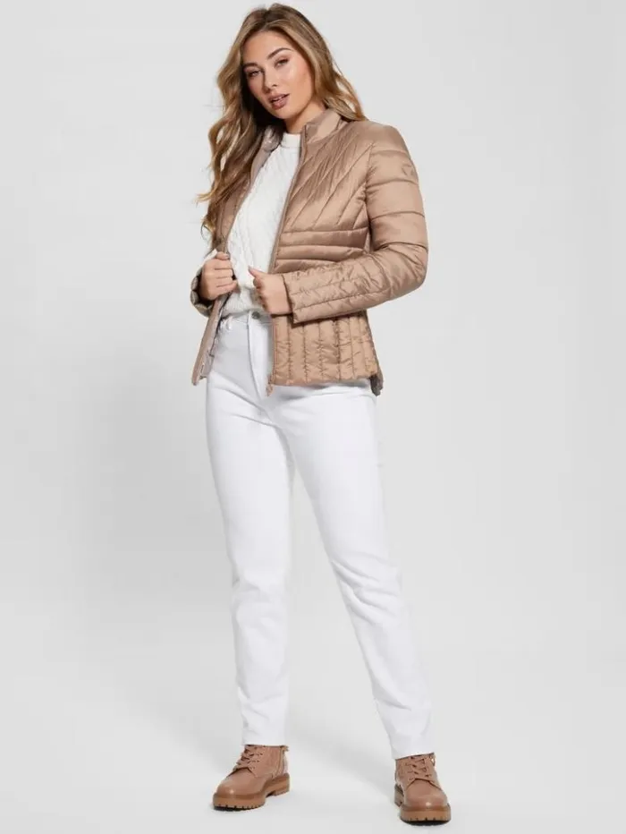 Women GUESS Jackets and Coats Eco Valeria Puffer Jacket Wet Sand