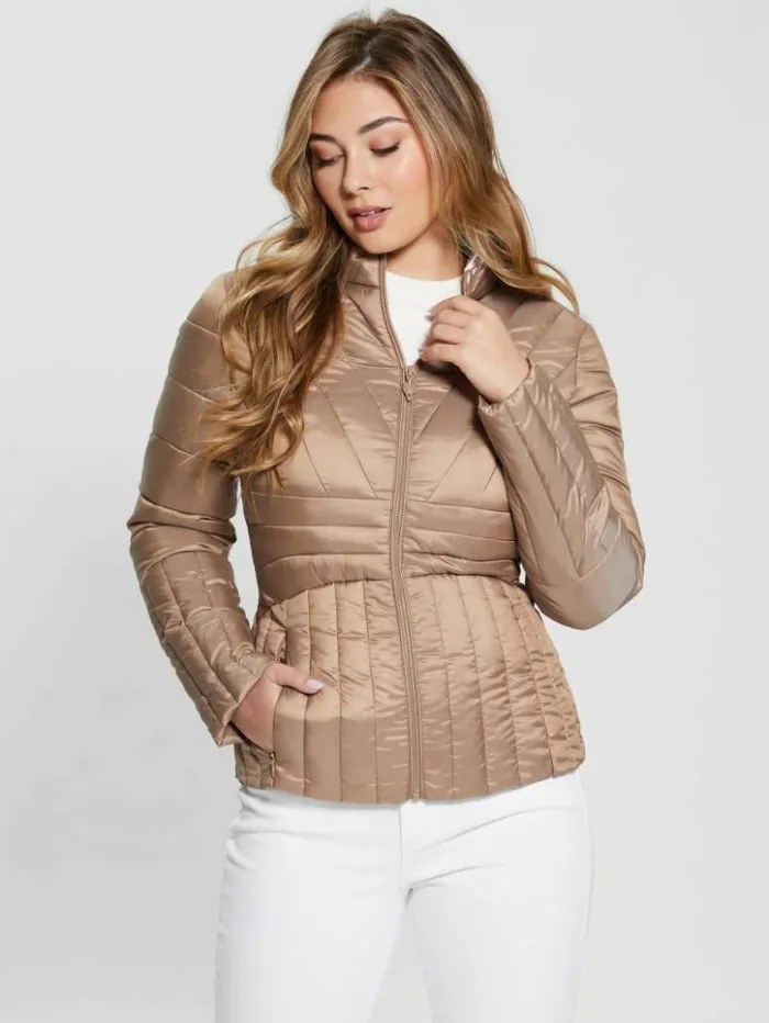 Women GUESS Jackets and Coats Eco Valeria Puffer Jacket Wet Sand