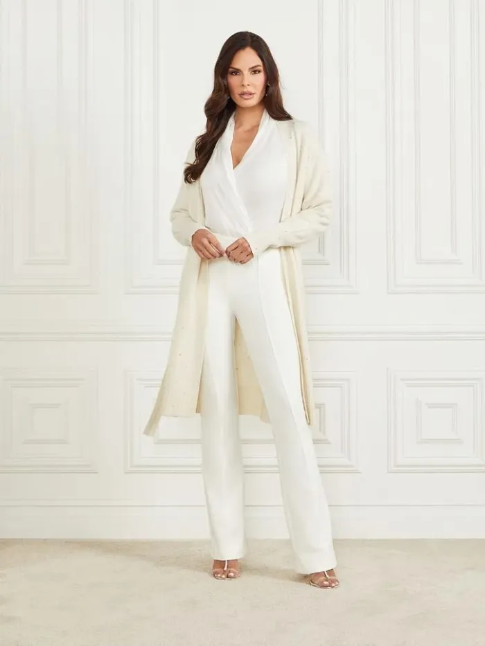 Women GUESS Jackets and Coats Elien Cashmere Crystal Cardigan Pale Pearl