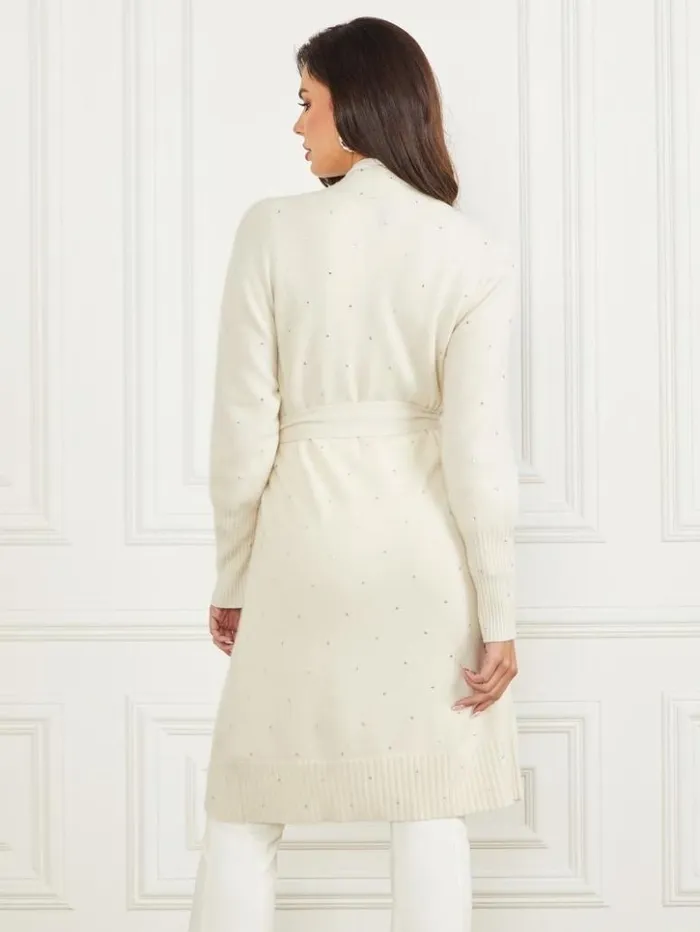Women GUESS Jackets and Coats Elien Cashmere Crystal Cardigan Pale Pearl