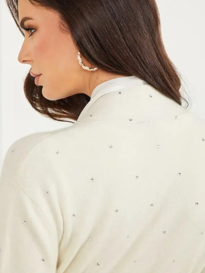 Women GUESS Jackets and Coats Elien Cashmere Crystal Cardigan Pale Pearl