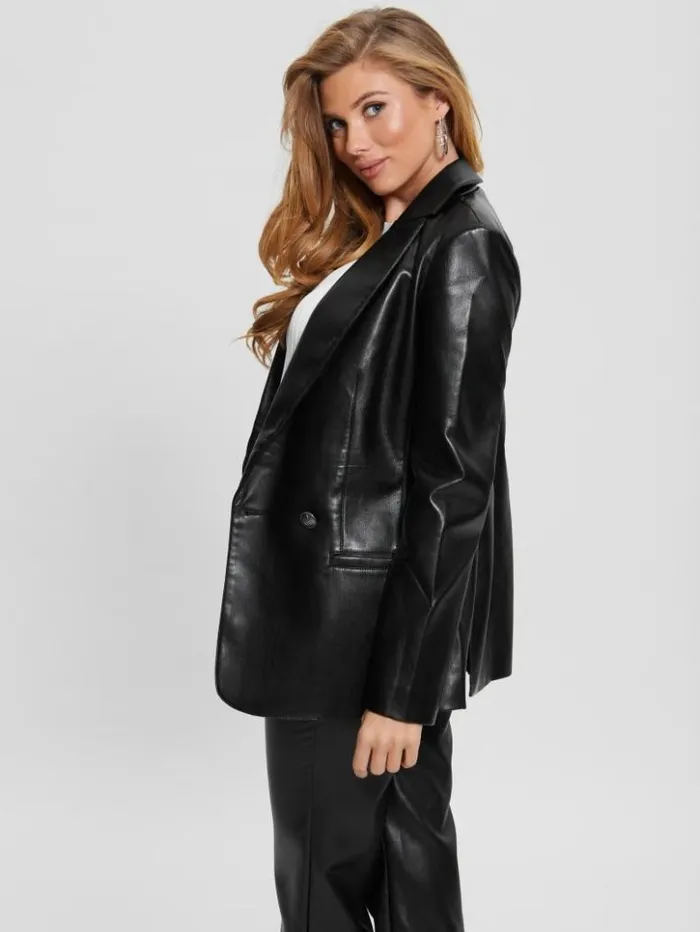Women GUESS Jackets and Coats Emelie FauxLeather Blazer Black