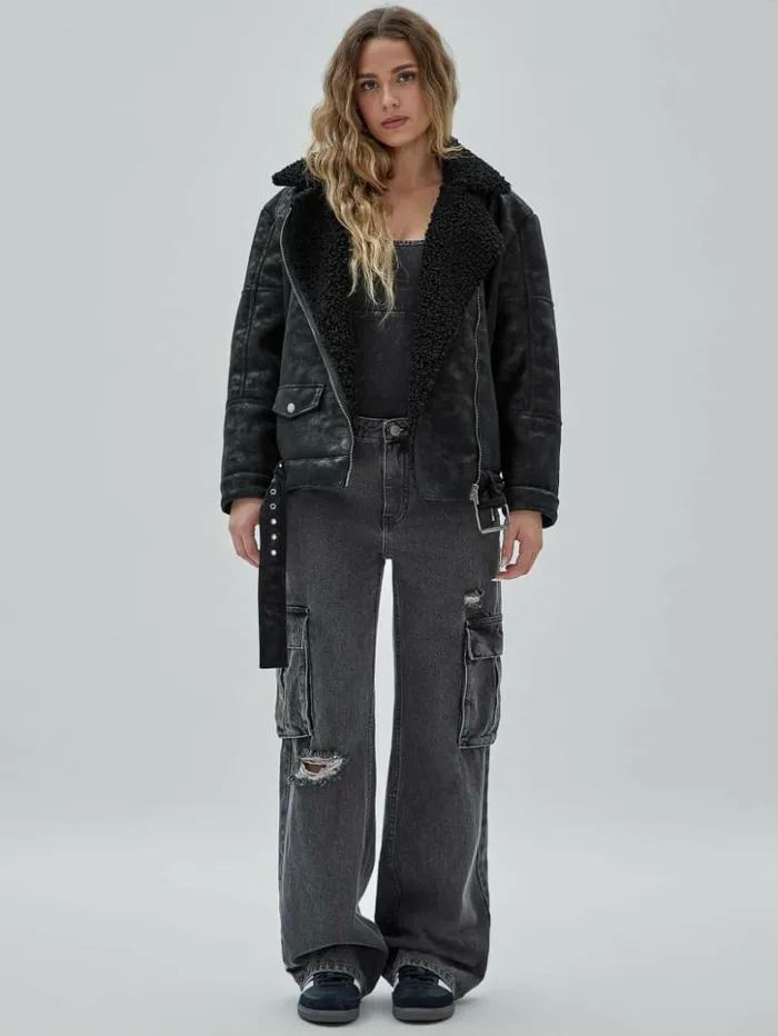 Women GUESS Jackets and Coats GUESS Originals Belted Biker Jacket Black
