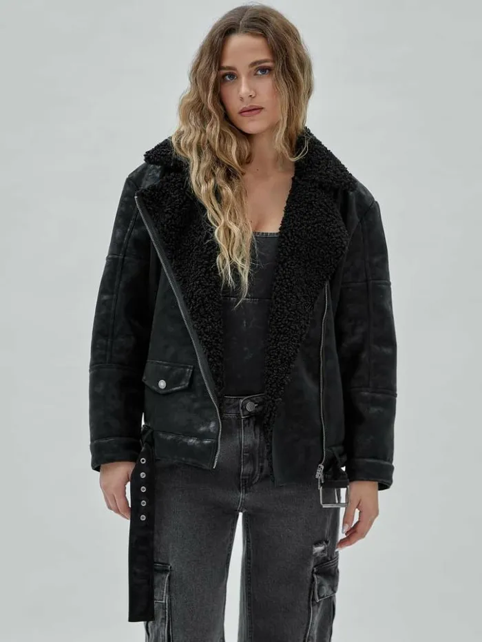 Women GUESS Jackets and Coats GUESS Originals Belted Biker Jacket Black