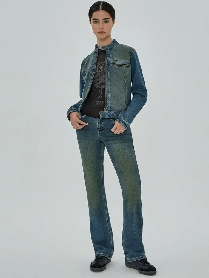 Women GUESS Jackets and Coats GUESS Originals Moto Zip Up Jacket Go Tinted Medium Wash Women GUESS Jackets and Coats GUESS Originals Moto Zip Up Jacket Go Tinted Medium Wash