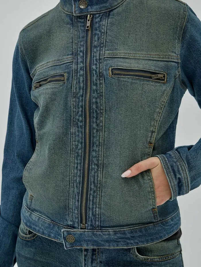 Women GUESS Jackets and Coats GUESS Originals Moto Zip Up Jacket Go Tinted Medium Wash Women GUESS Jackets and Coats GUESS Originals Moto Zip Up Jacket Go Tinted Medium Wash
