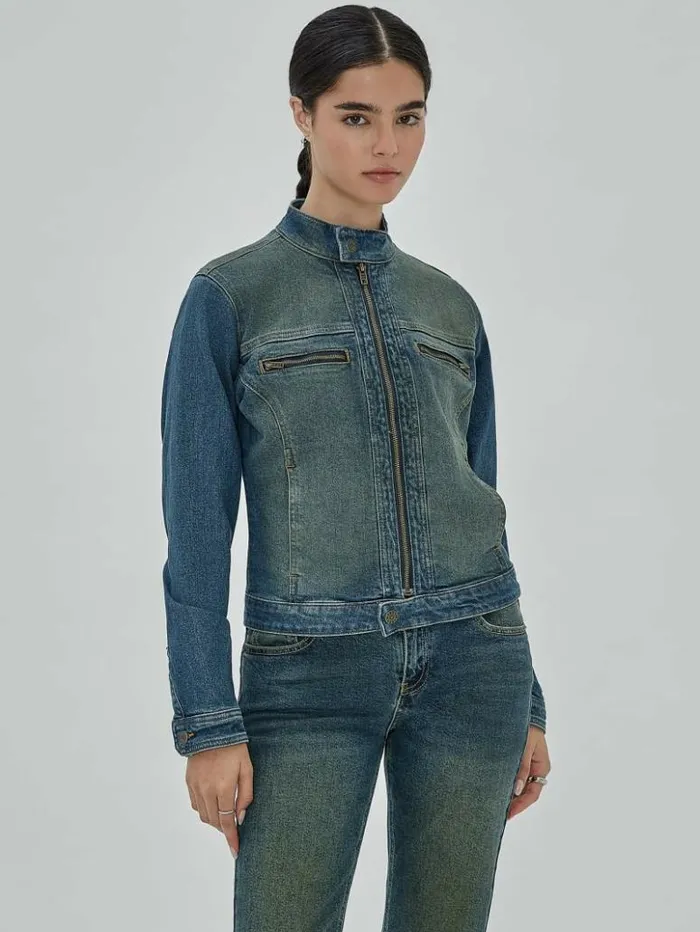 Women GUESS Jackets and Coats GUESS Originals Moto Zip Up Jacket Go Tinted Medium Wash Women GUESS Jackets and Coats GUESS Originals Moto Zip Up Jacket Go Tinted Medium Wash