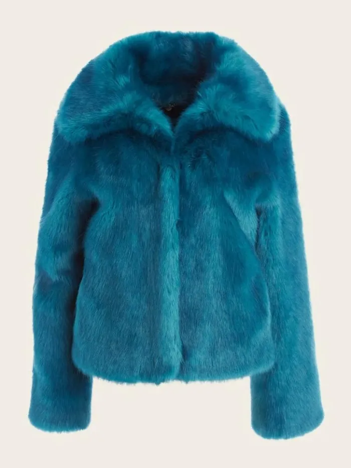 Women GUESS Jackets and Coats Gwenda FauxFur Jacket Bermuda Blue With Darker Women GUESS Jackets and Coats Gwenda FauxFur Jacket Bermuda Blue With Darker