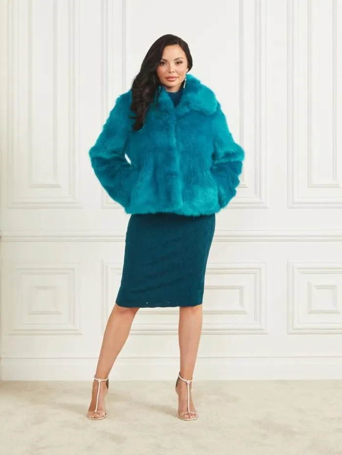 Women GUESS Jackets and Coats Gwenda FauxFur Jacket Bermuda Blue With Darker Women GUESS Jackets and Coats Gwenda FauxFur Jacket Bermuda Blue With Darker