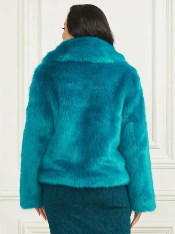 Women GUESS Jackets and Coats Gwenda FauxFur Jacket Bermuda Blue With Darker Women GUESS Jackets and Coats Gwenda FauxFur Jacket Bermuda Blue With Darker