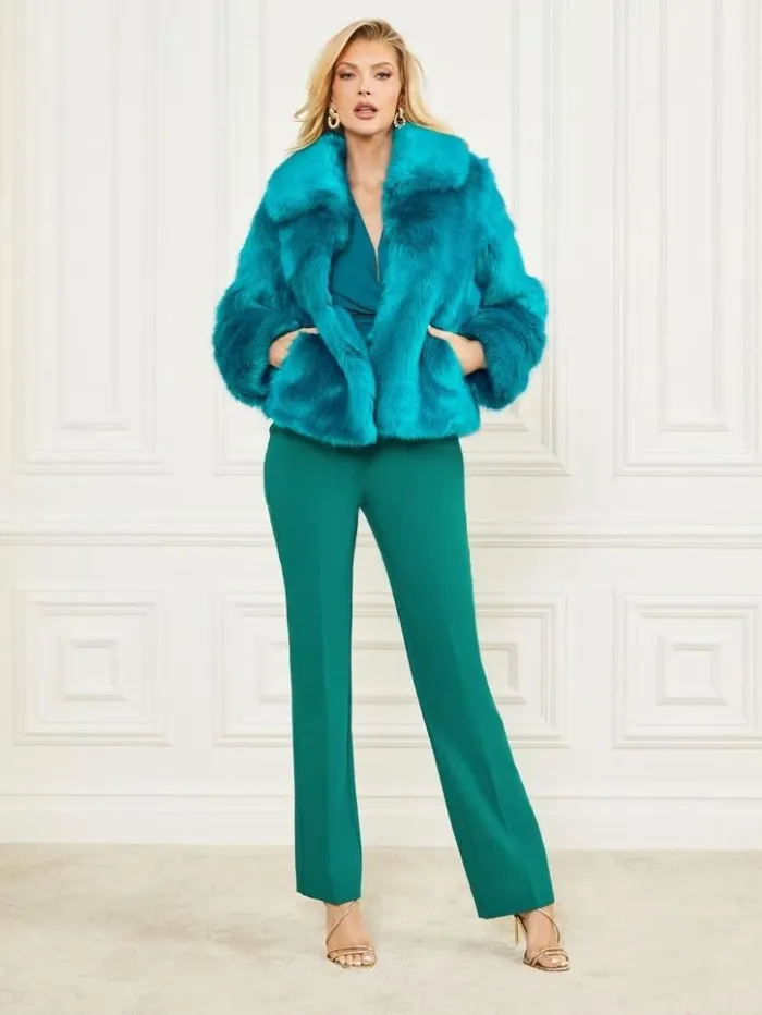 Women GUESS Jackets and Coats Gwenda FauxFur Jacket Bermuda Blue With Darker Women GUESS Jackets and Coats Gwenda FauxFur Jacket Bermuda Blue With Darker