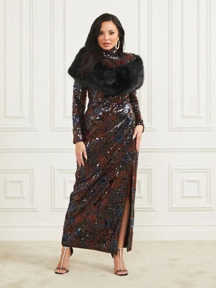 Women GUESS Jackets and Coats Gwenda FauxFur Shawl Scarf Black