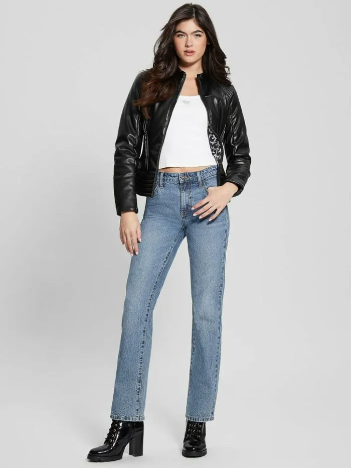 Women GUESS Jackets and Coats Lea FauxLeather Corset Jacket Black